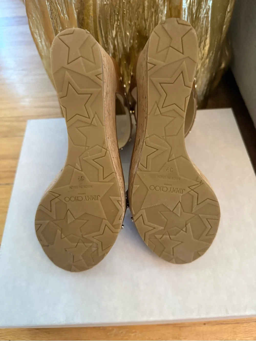 Jimmy Choo Brown Studded Leather Cork Platform Sandals